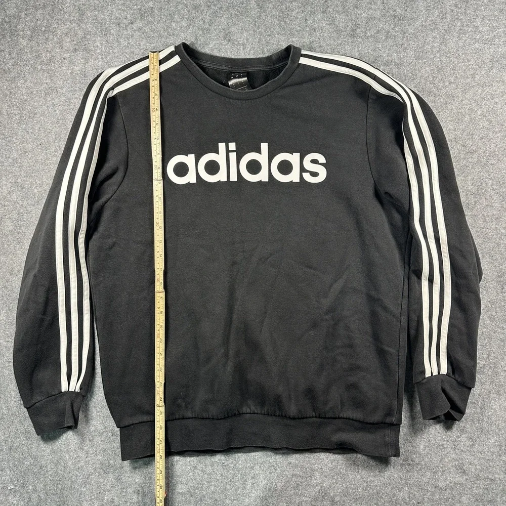 Adidas Essentials 3-Stripes Crewneck Sweatshirt Large Black White Logo Fleece